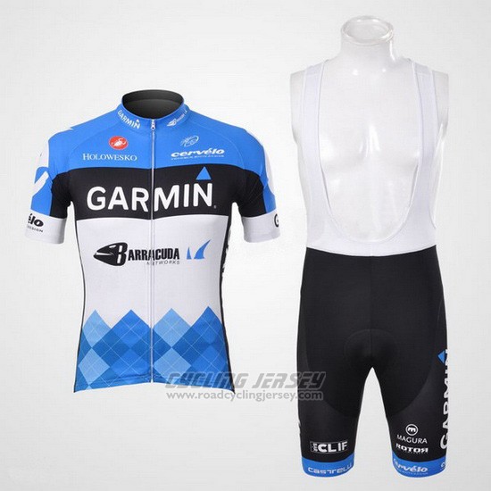 2012 Cycling Jersey Garmin Cervelo White and Sky Blue Short Sleeve and Bib Short